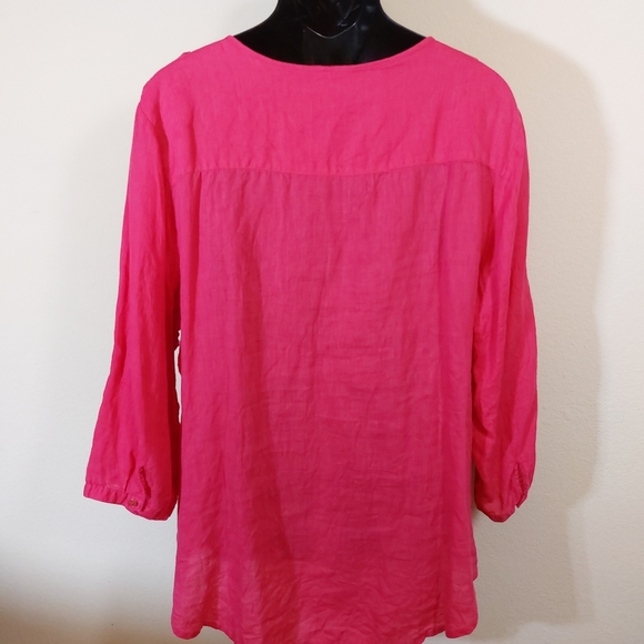 100% Linen Long, Roll Up Sleeves Hot Pink Plus Size Shirt size XXL - Picture 5 of 10